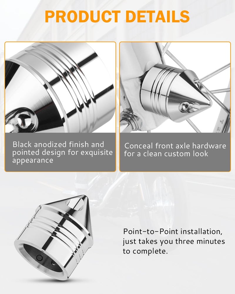 PBYMT Chrome Front Axle Nut Cover Cap CNC Aluminum Compatible for Harley Davidson Softail Touring Road King Street Glide Electra Glide Iron 883 Fat Boy 2002-2024 - Image 5